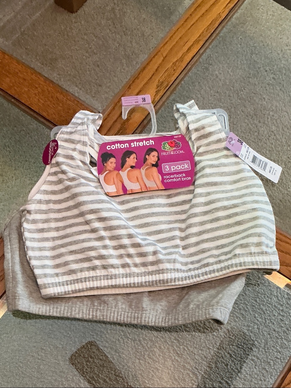 Fruit of the Loom Striped Racerback Cotton Stretch Bra - Gray & White
